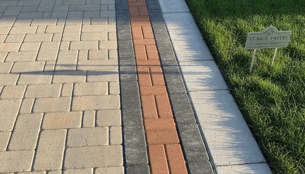 Decorative driveway paver border with soldier course edging in St Paul, MN by Chop Chop Landscaping
