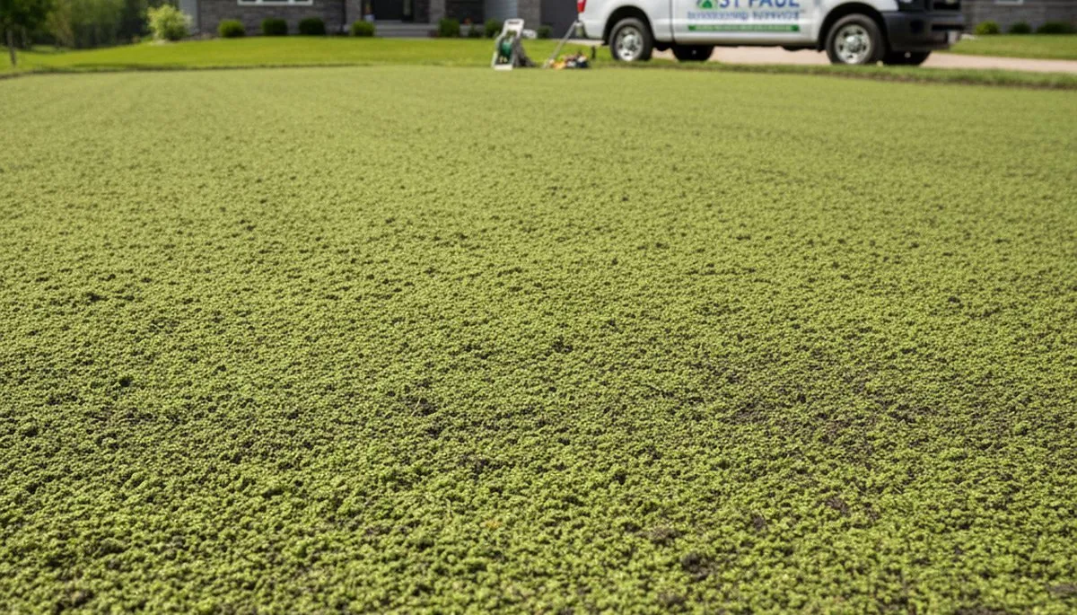 Fresh hydroseed lawn application showing full green coverage by Chop Chop Landscaping in St Paul, MN