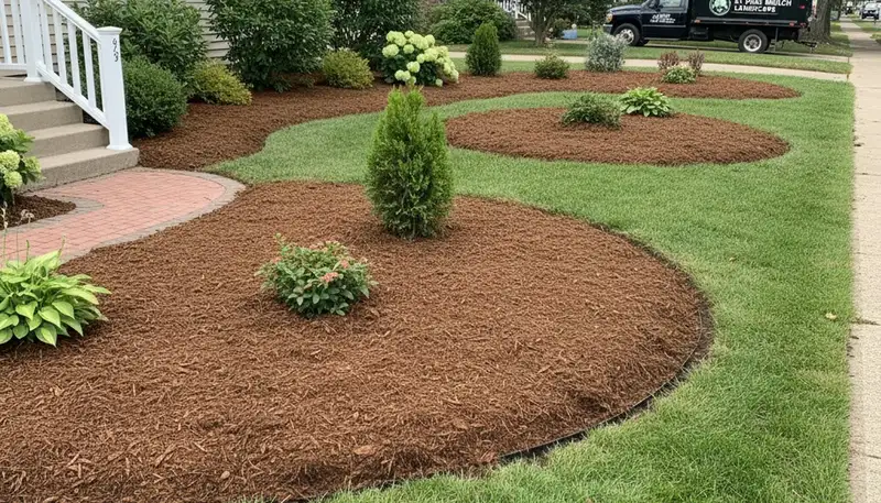 Fresh mulch installation with clean bed edges and rich color by landscapers in St Paul, MN