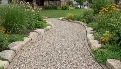 Pea gravel garden pathway with natural drainage in St Paul, MN by Chop Chop Landscaping