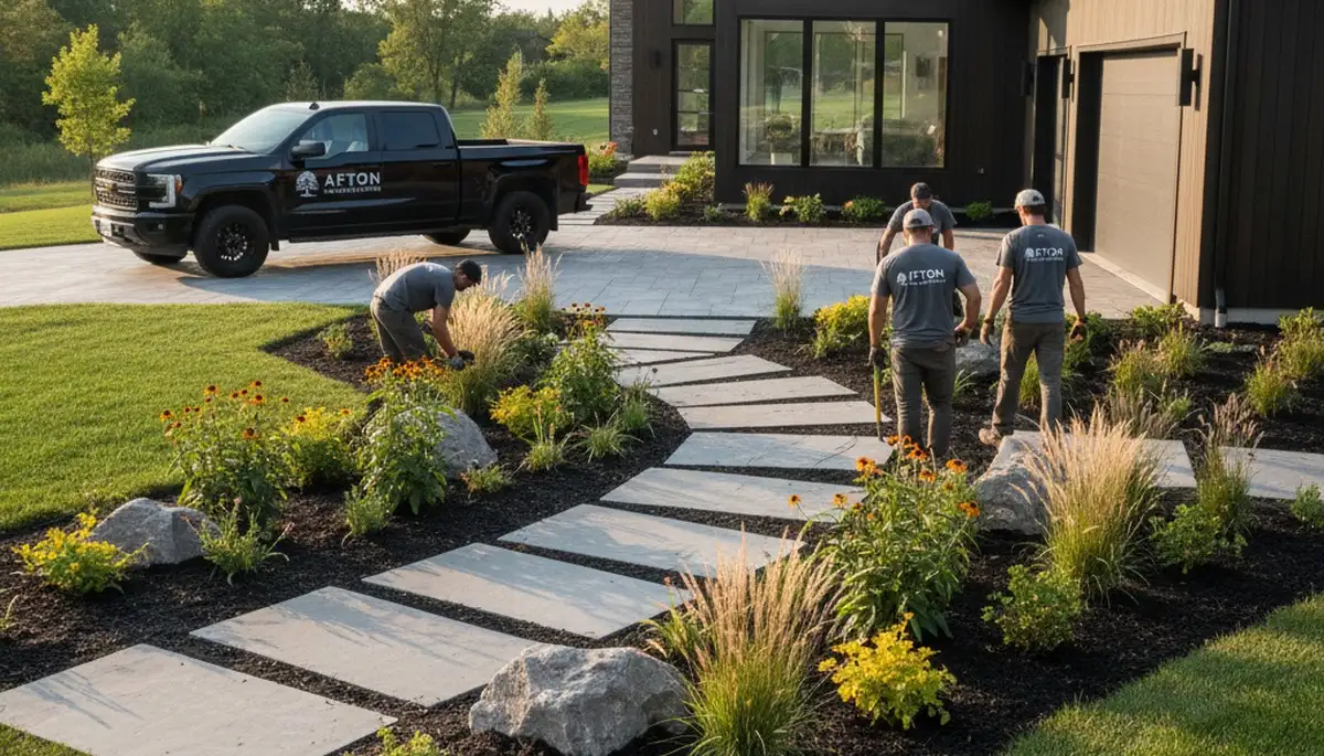 Landscaping crew in St Paul, MN providing professional lawn and landscape maintenance
