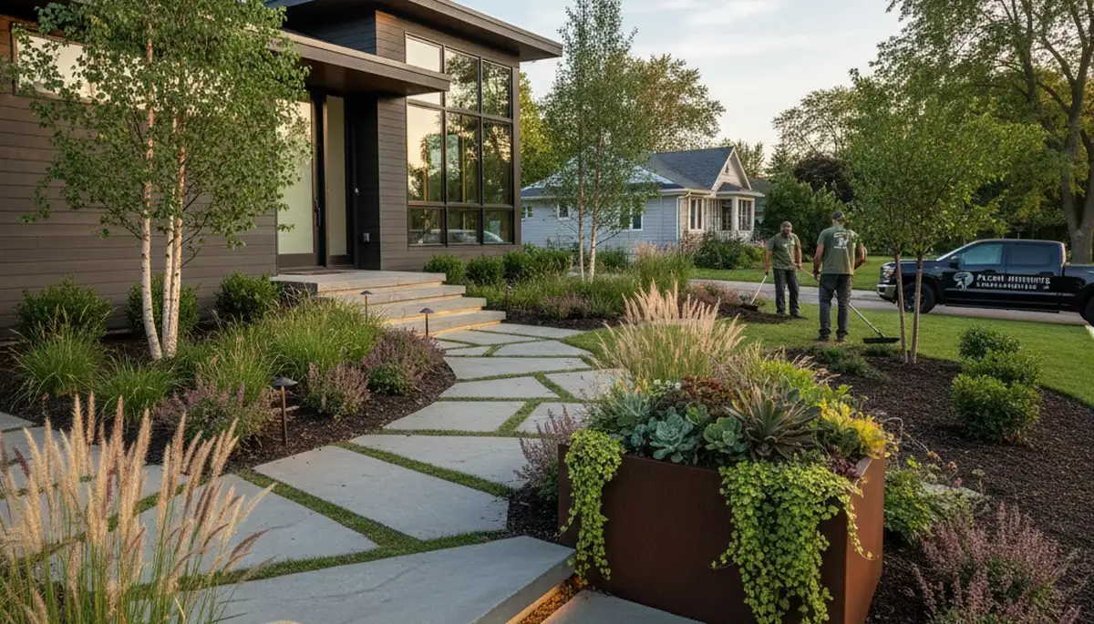 Landscaping crew providing professional yard maintenance in St Paul, MN