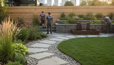 Landscaping crew providing lawn and yard care services in St Paul, MN