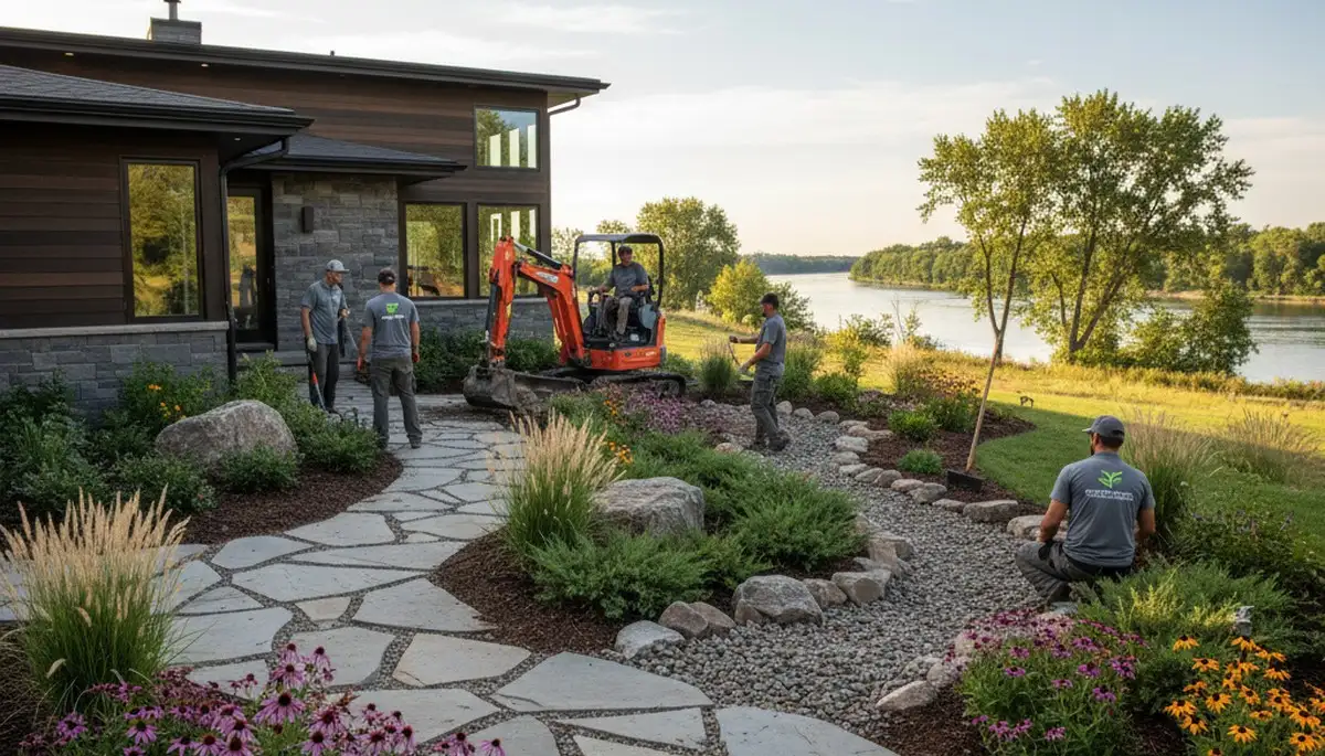 Landscaping crew providing lawn and garden care in St Paul, MN
