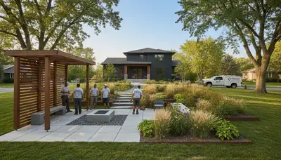 Landscaping team providing yard maintenance services in St Paul, MN
