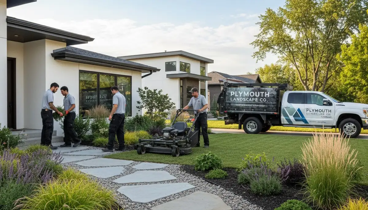 Landscaping crew providing lawn care and yard maintenance in St Paul, MN