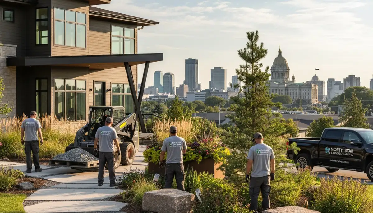 Landscaping crew providing professional yard care services in St Paul, MN