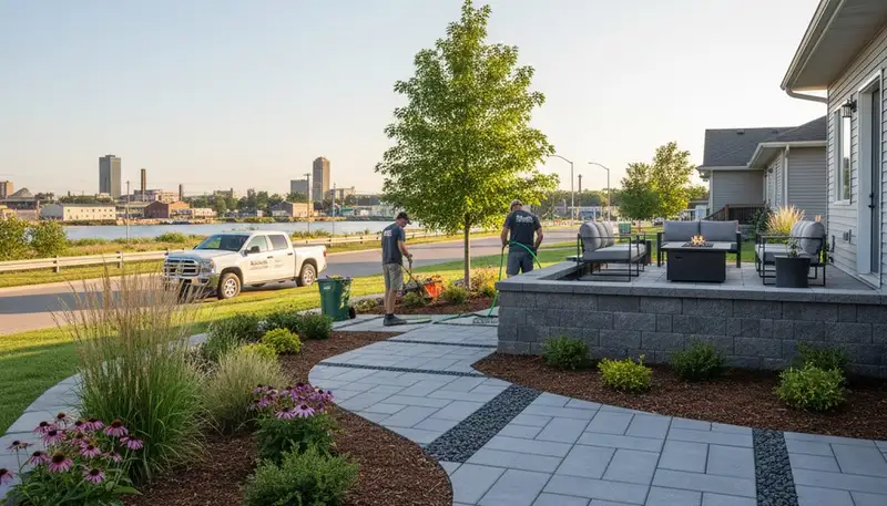 Landscaping crew providing professional yard care in St Paul, MN