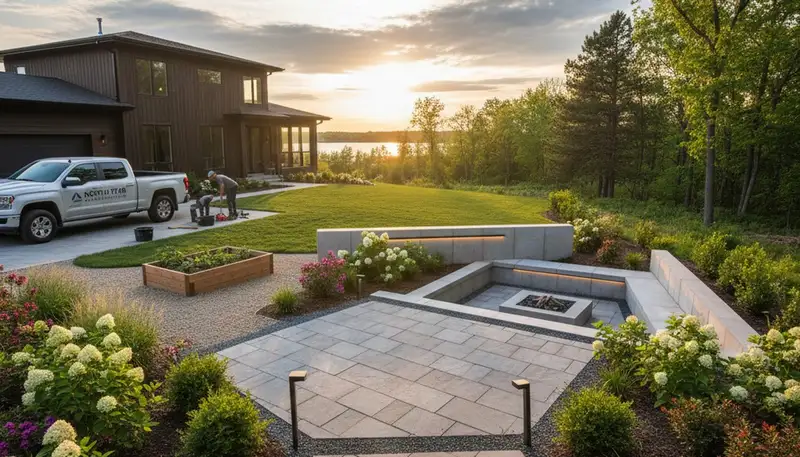 Landscaping team providing yard maintenance in St Paul, MN
