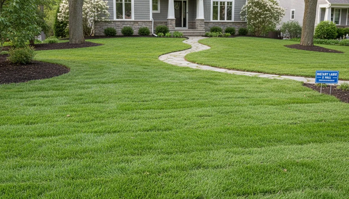 Newly installed bright green sod lawn after professional installation by landscapers in St Paul, MN