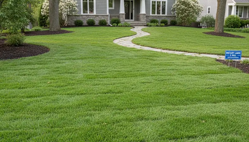 Newly installed bright green sod lawn after professional installation by landscapers in St Paul, MN