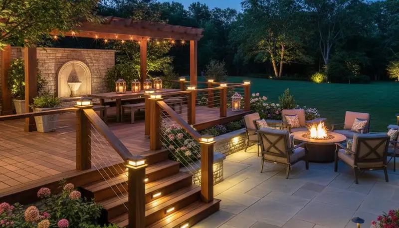 Outdoor deck and patio lighting installation in St Paul, MN by Chop Chop Landscaping for safe, elegant nights