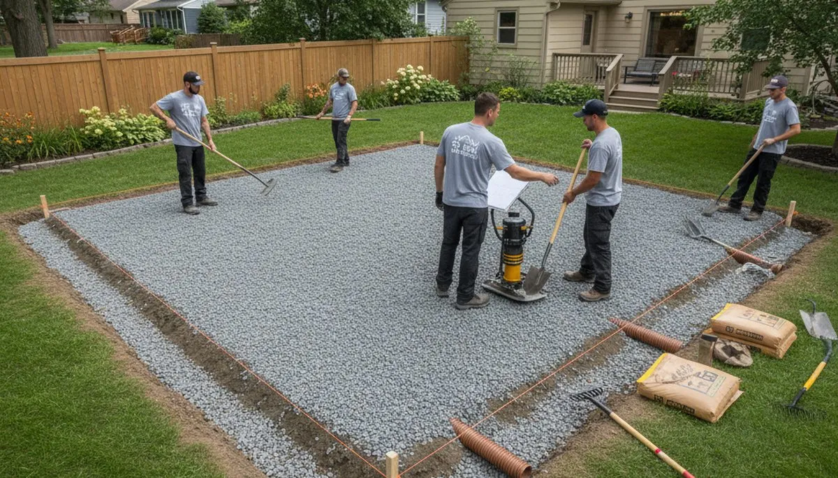 Level gravel shed foundation preparation by Chop Chop Landscaping in St Paul, MN