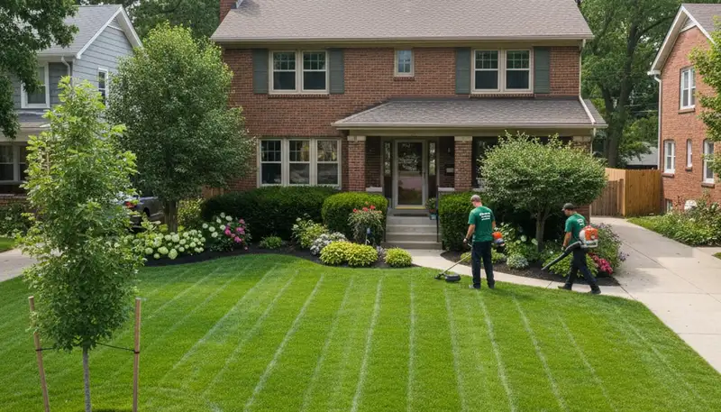 Professional lawn maintenance showcasing manicured residential yard in St Paul, MN